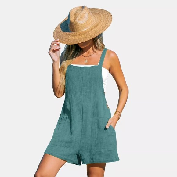 NWT, SZ L, Teal Cotton Crinkle Gauze Romper or Swim Cover Up - Picture 1 of 4